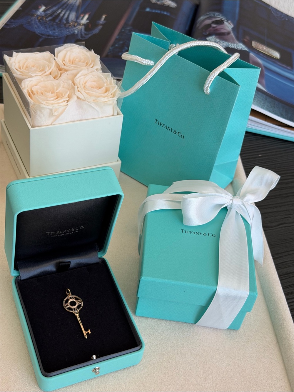 Tiffany & Co. Atlas Diamond Key 18K Rose Gold Diamond Pendant NEW $2,300